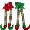 Striped Plush Elf Legs Christmas Decorations - 19" - Red and Green - Set of 2