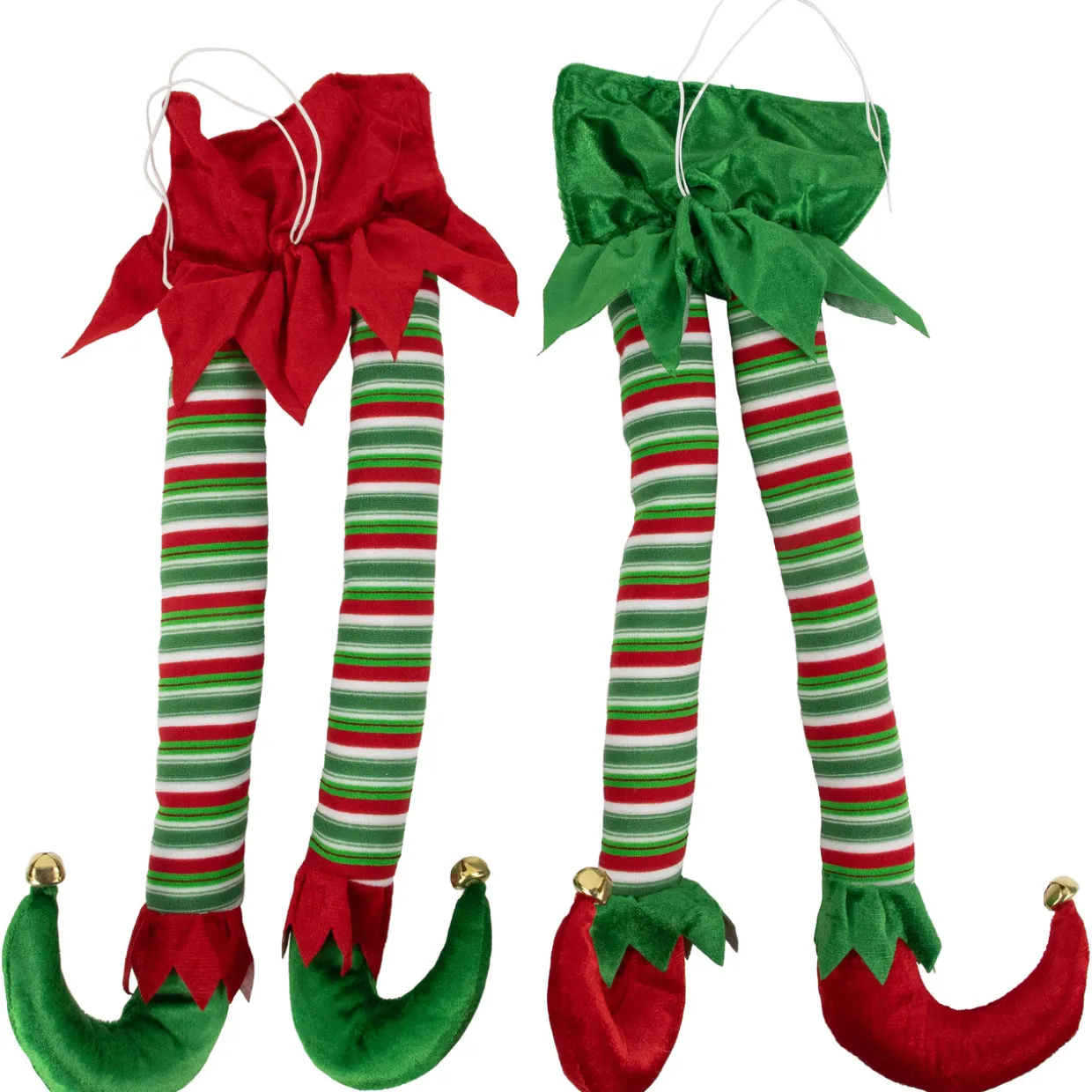 Striped Plush Elf Legs Christmas Decorations - 19" - Red and Green - Set of 2
