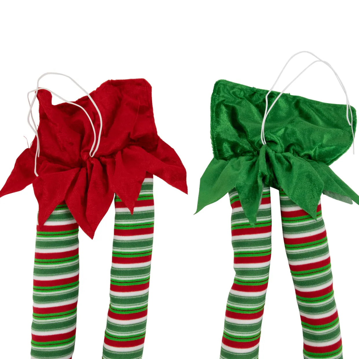 Striped Plush Elf Legs Christmas Decorations - 19" - Red and Green - Set of 2
