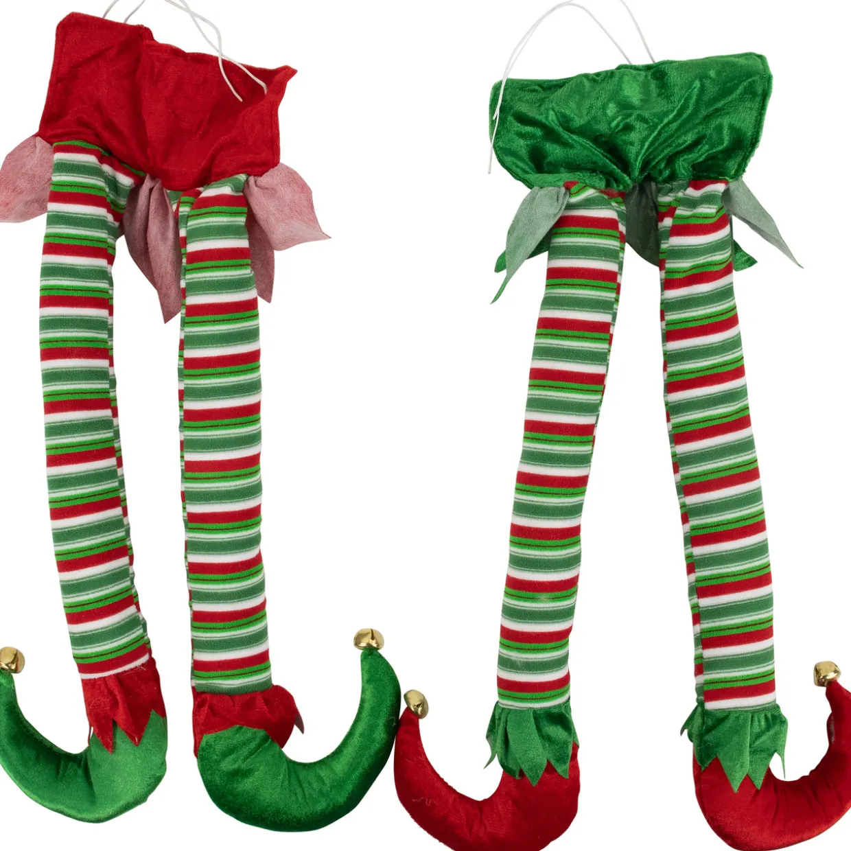 Striped Plush Elf Legs Christmas Decorations - 19" - Red and Green - Set of 2