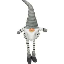 Striped Sitting Gnome Christmas Figure - 22" - Gray, White and Black