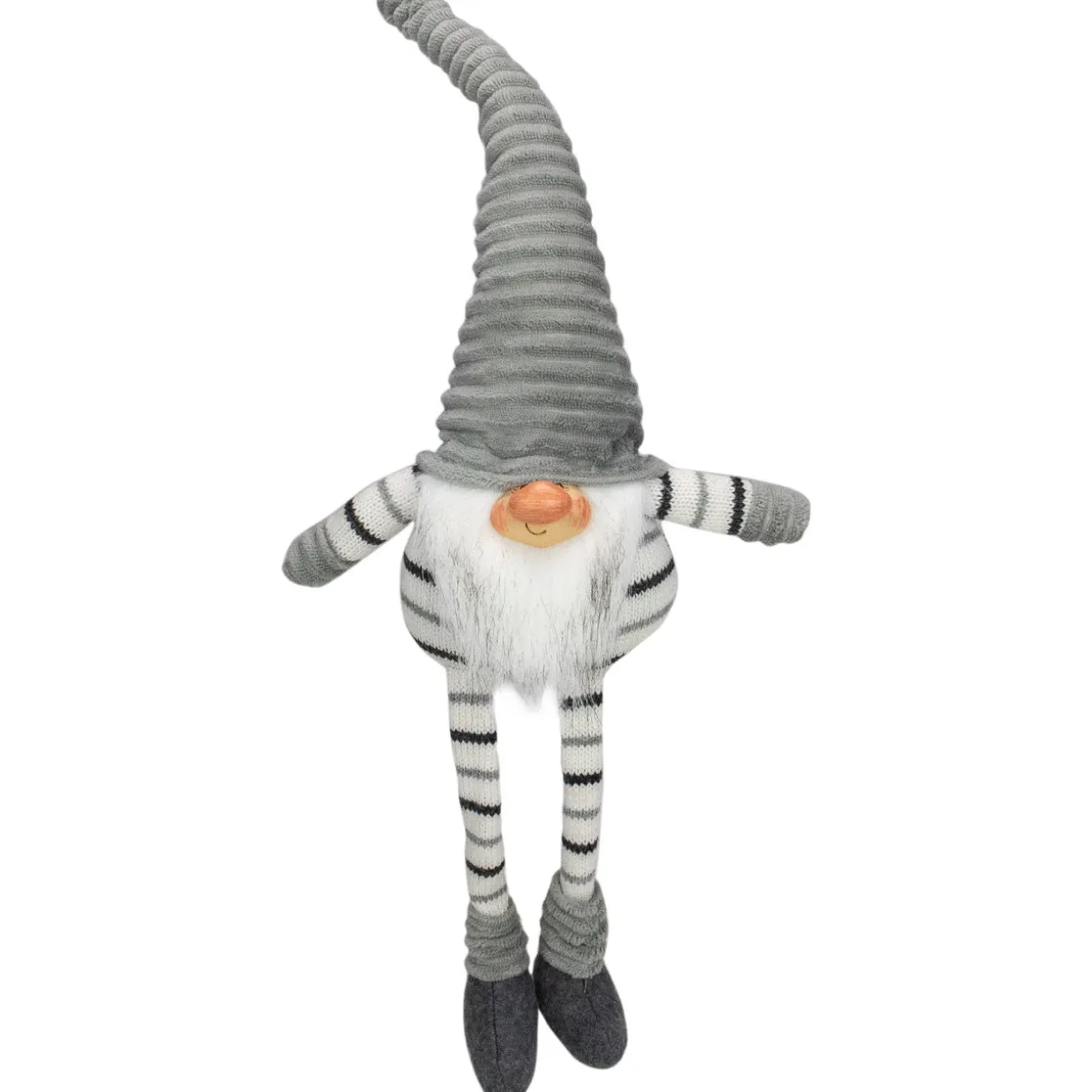Striped Sitting Gnome Christmas Figure - 22" - Gray, White and Black