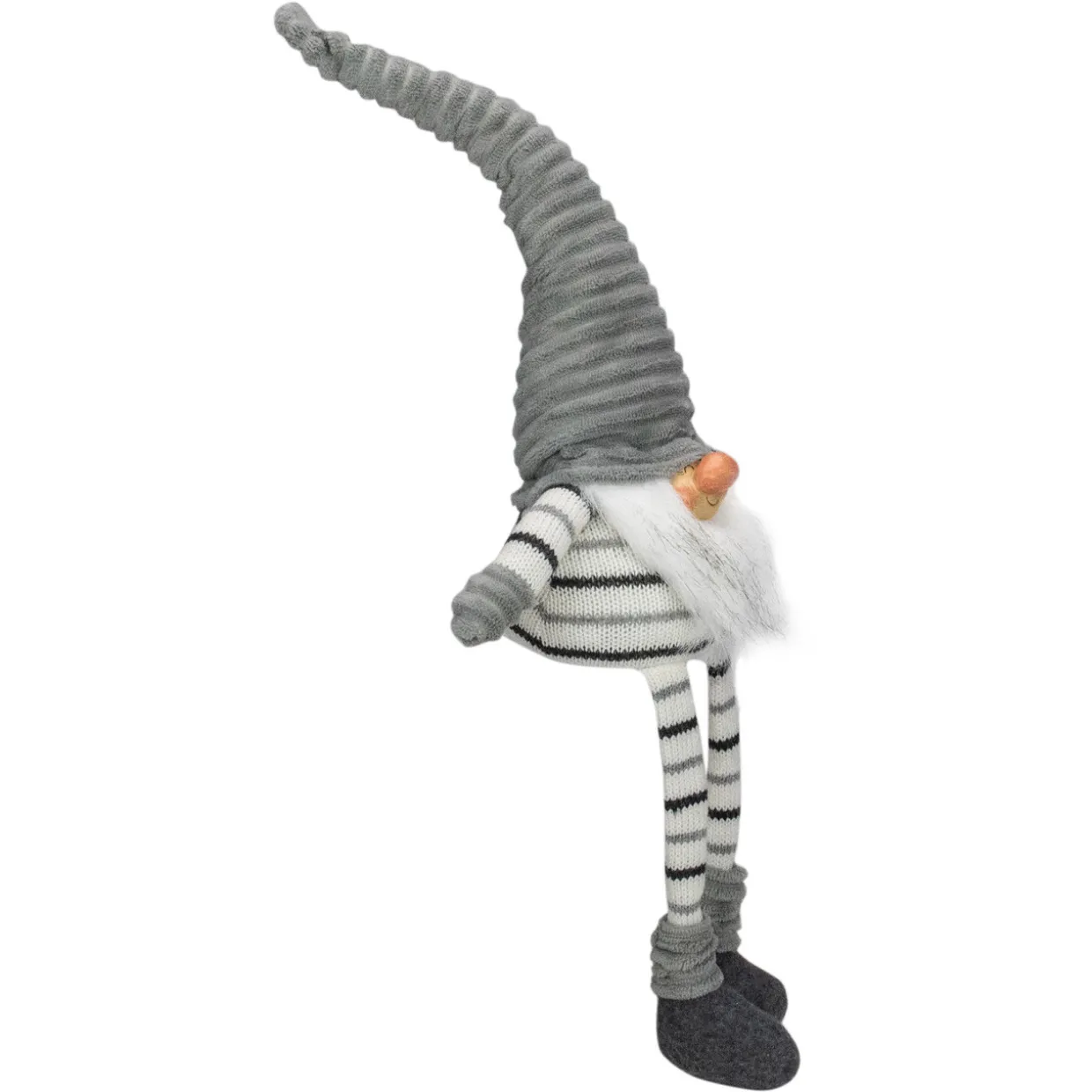 Striped Sitting Gnome Christmas Figure - 22" - Gray, White and Black