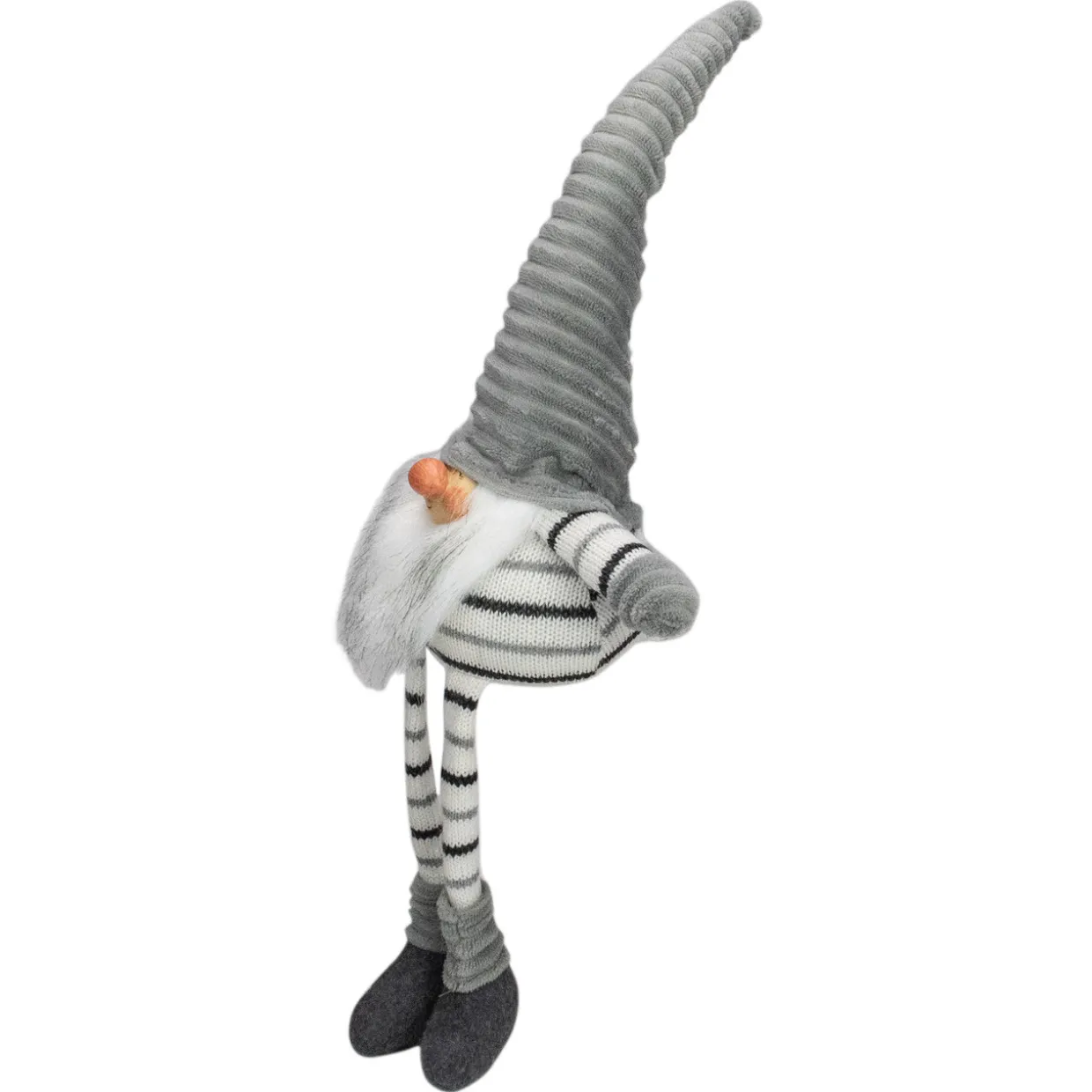 Striped Sitting Gnome Christmas Figure - 22" - Gray, White and Black