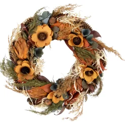 Sunflower and Straw Artificial Fall Harvest Wreath - 12" - Unlit
