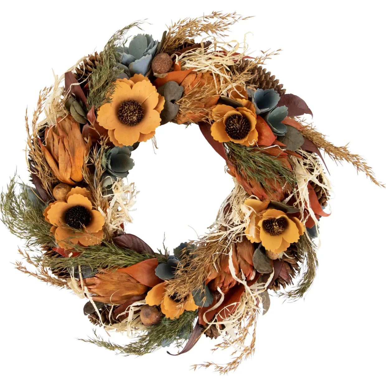 Sunflower and Straw Artificial Fall Harvest Wreath - 12" - Unlit