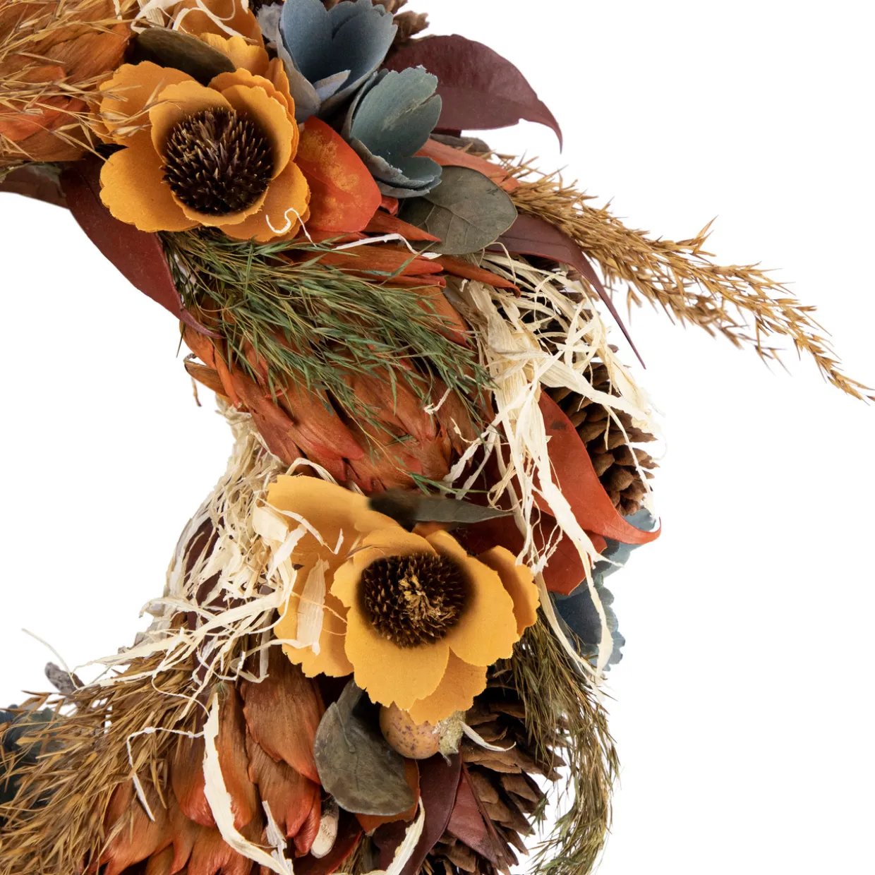 Sunflower and Straw Artificial Fall Harvest Wreath - 12" - Unlit