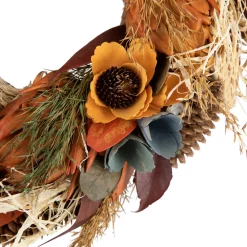 Sunflower and Straw Artificial Fall Harvest Wreath - 12
