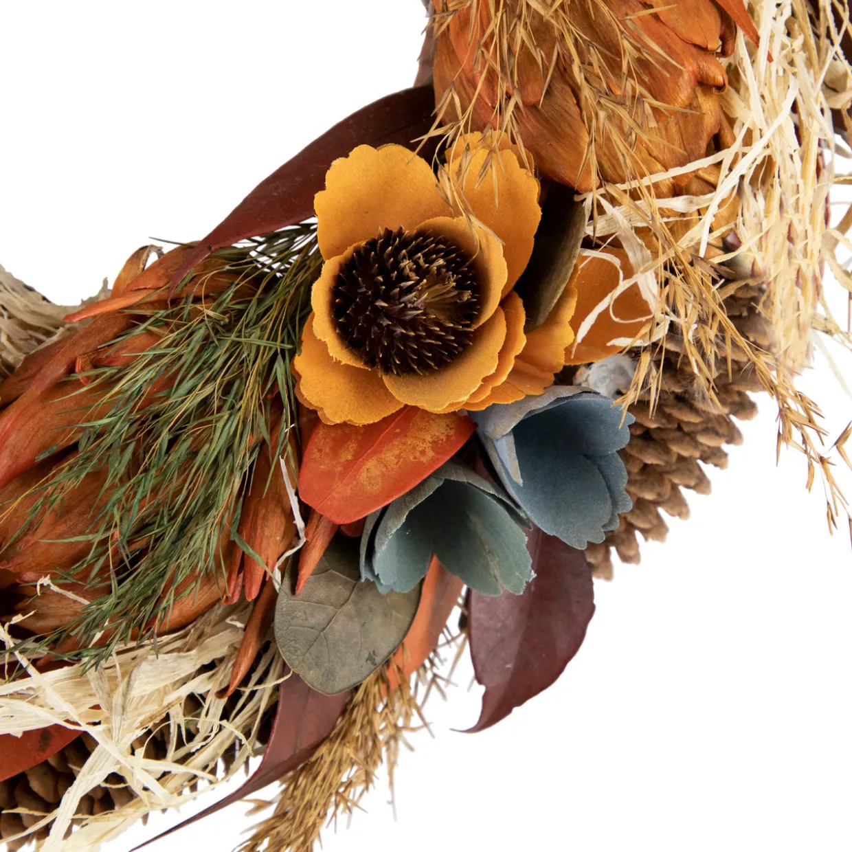 Sunflower and Straw Artificial Fall Harvest Wreath - 12" - Unlit
