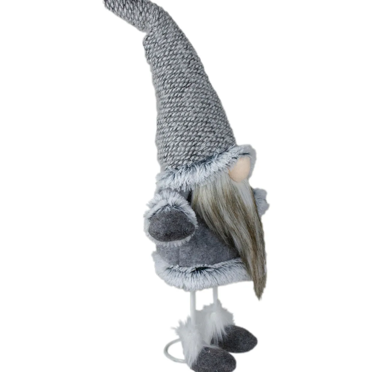 Swaying Standing Gnome Christmas Figure - 17" - Gray and Beige
