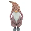 Tall Christmas Gnome Figure with Plaid Overalls Sequin Hat - 30" - Pink and Gray