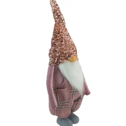 Tall Christmas Gnome Figure with Plaid Overalls Sequin Hat - 30