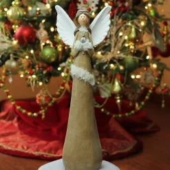 Tall Praying Angel Christmas Figure - 24" - Ivory and Brown