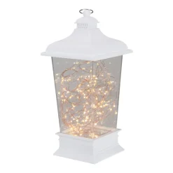 Tapered Lantern with Rice Lights Decoration - 12" - White - Clear Lights