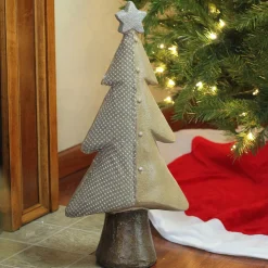 Textured Christmas Tree with Buttons and a Glitter Star Figure - 24" - Brown