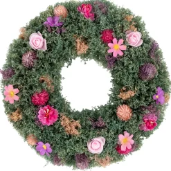 Thistle Mixed Floral Spring Wreath - 13" - Pink and Purple