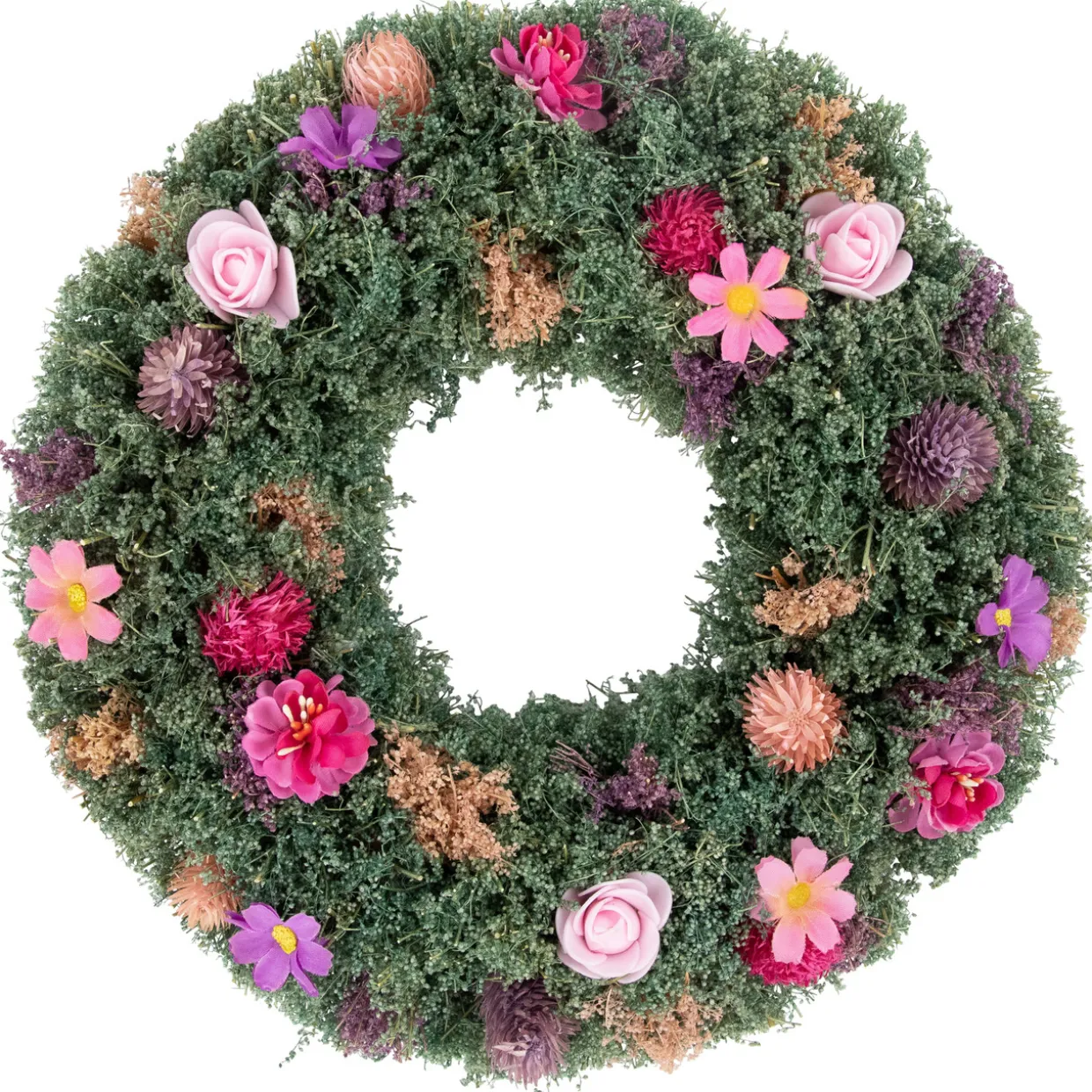 Thistle Mixed Floral Spring Wreath - 13" - Pink and Purple