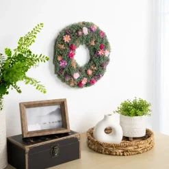 Thistle Mixed Floral Spring Wreath - 13" - Pink and Purple