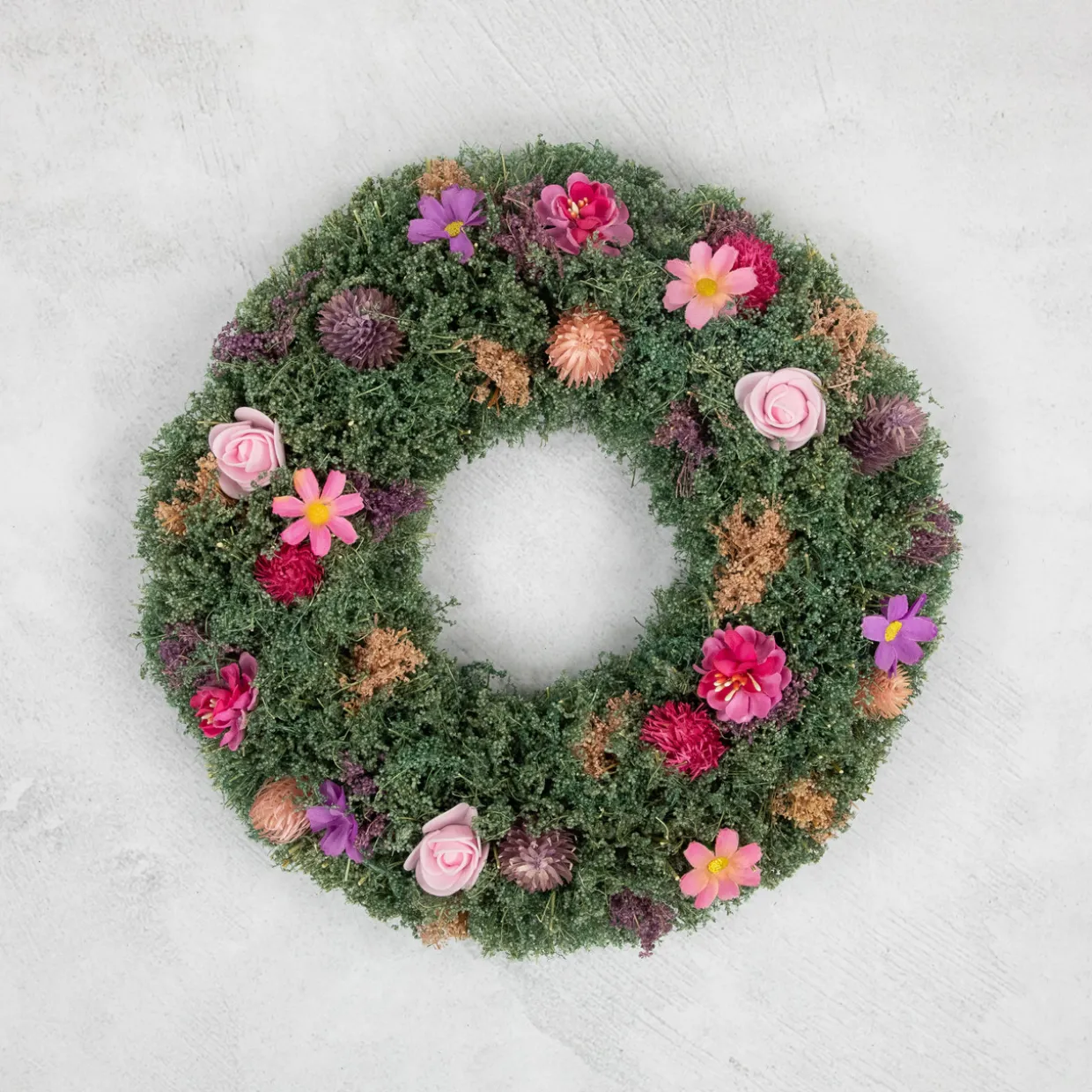 Thistle Mixed Floral Spring Wreath - 13" - Pink and Purple