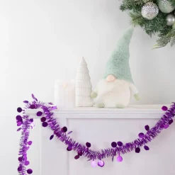 Tinsel and Polka Dot Commercial Christmas Garland - 50' x 1.5" - Purple - Unlit