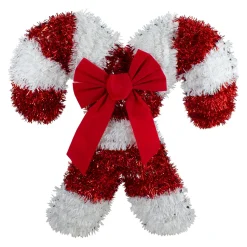 Tinsel Candy Cane Christmas Window Decoration - 19" - Red and White - Unlit