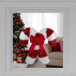 Tinsel Candy Cane Christmas Window Decoration - 19" - Red and White - Unlit