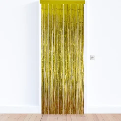 Tinsel Christmas Window or Door Curtain - 3' x 8' - Gold