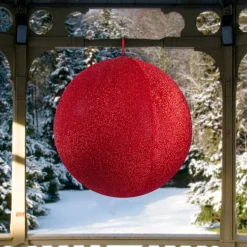 Tinsel Inflatable Christmas Ball Ornament Outdoor Commercial Decoration - 27.5" - Red