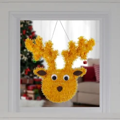 Tinsel Reindeer with Mini Jingle Bells Hanging Christmas Decoration - 13" -