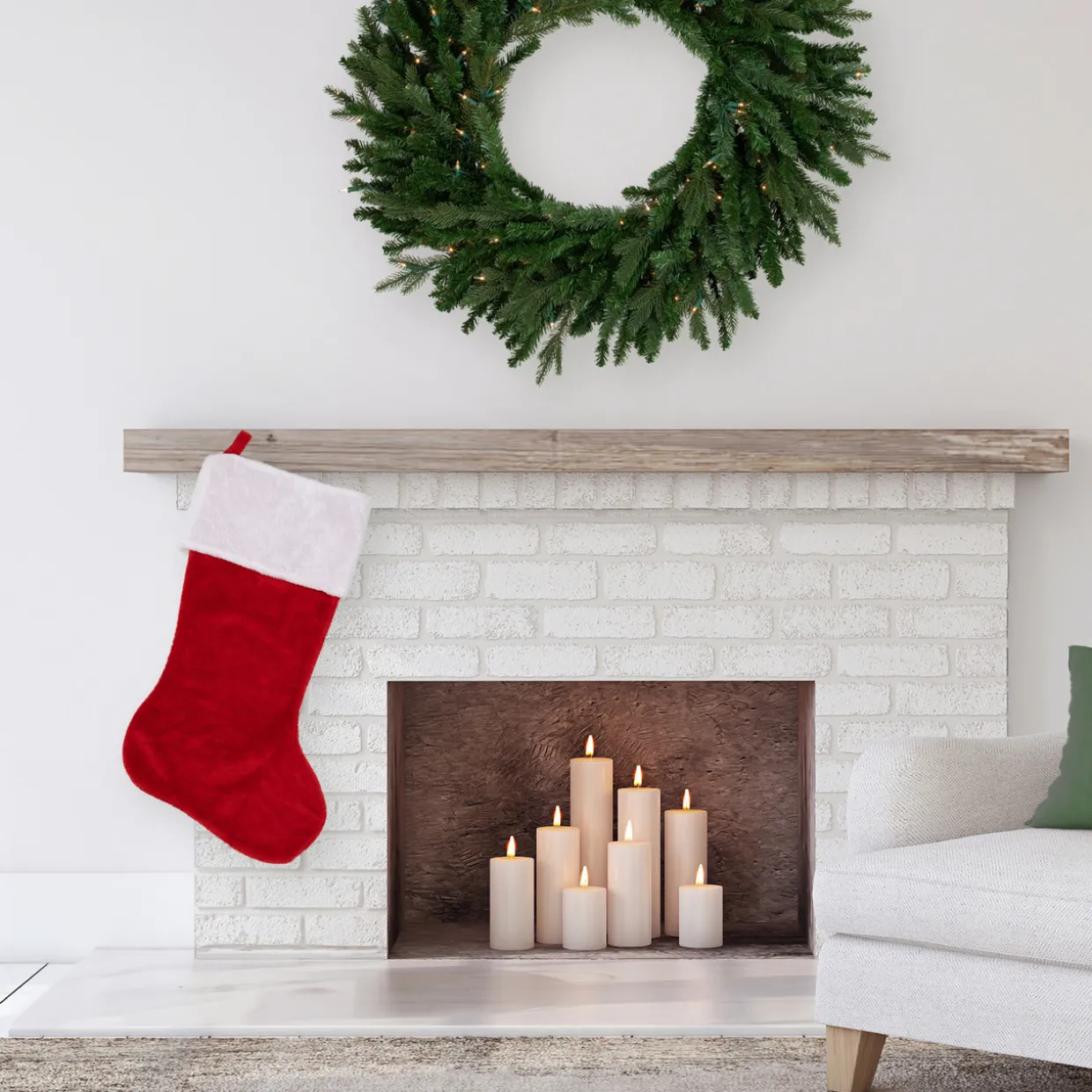 Traditional Plush Christmas Stocking with Cuff - 36" - Red and White