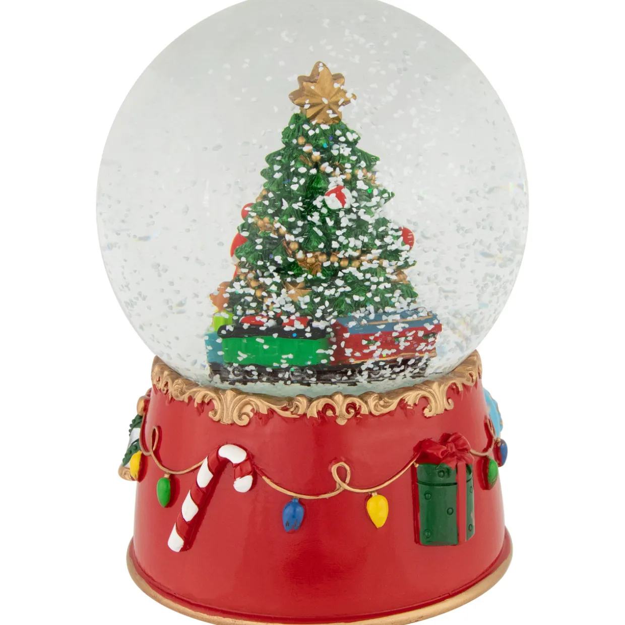 Train and Christmas Tree Village Musical Snow Globe - 8"
