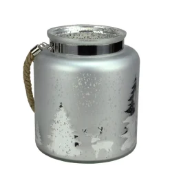 Tree Silhouette Mercury Glass Christmas Pillar Candle Holder - 9.5" - Silver and Gray