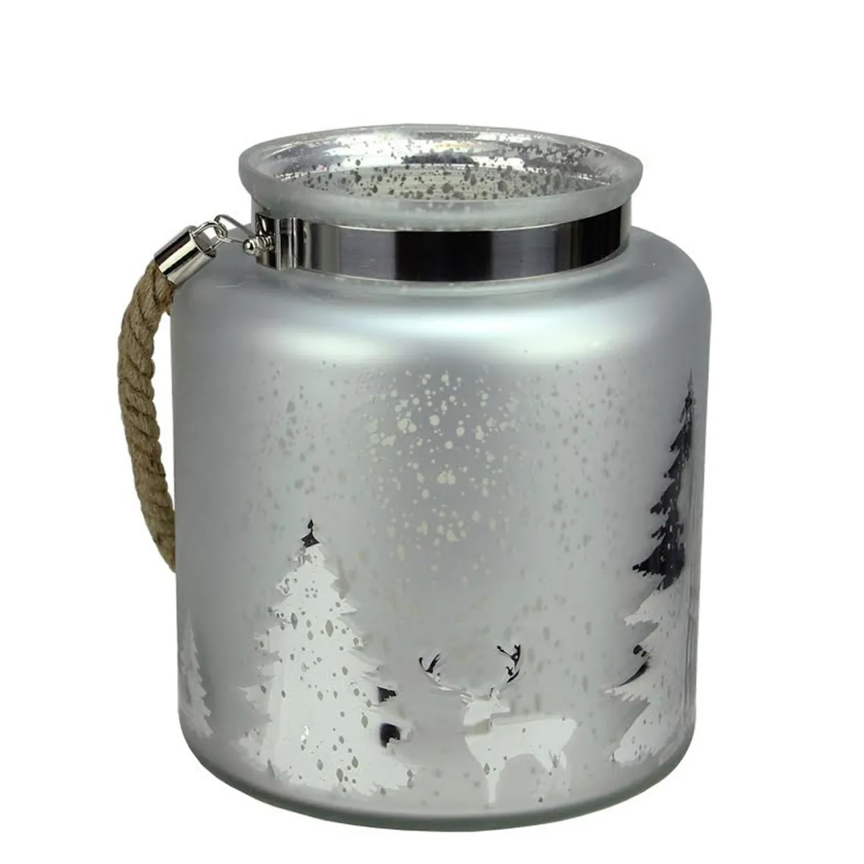 Tree Silhouette Mercury Glass Christmas Pillar Candle Holder - 9.5" - Silver and Gray