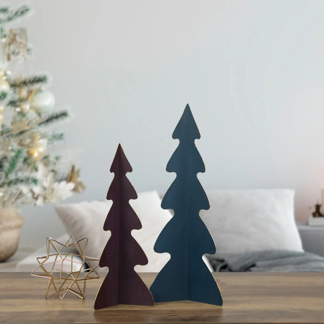Triangular Christmas Tree with Curved Edges Decoration - 12" - Purple