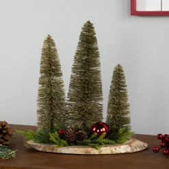 Trio of Bottle Brush Trees Christmas Decoration - 10.25"