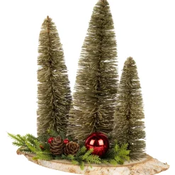 Trio of Bottle Brush Trees Christmas Decoration - 10.25