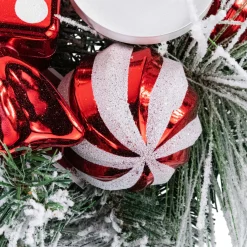 Triple Candle Holder with Flocked Pine and Christmas Ornaments - 32