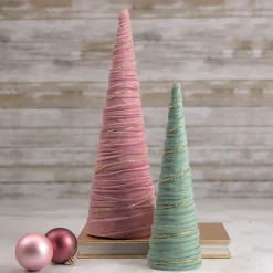 Twisted Cone Tree with Shiny Garland Christmas Decoration - 15.25" - Pink