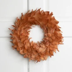 Two-Tone Feathers Christmas Wreath - 14.5" - Unlit - Rust Orange