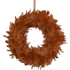 Two-Tone Feathers Christmas Wreath - 14.5" - Unlit - Rust Orange