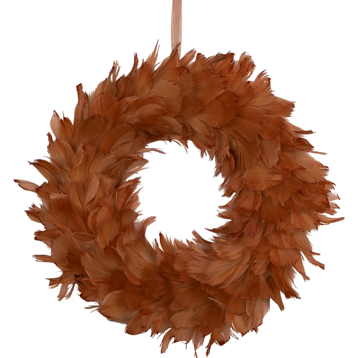 Two-Tone Feathers Christmas Wreath - 14.5" - Unlit - Rust Orange
