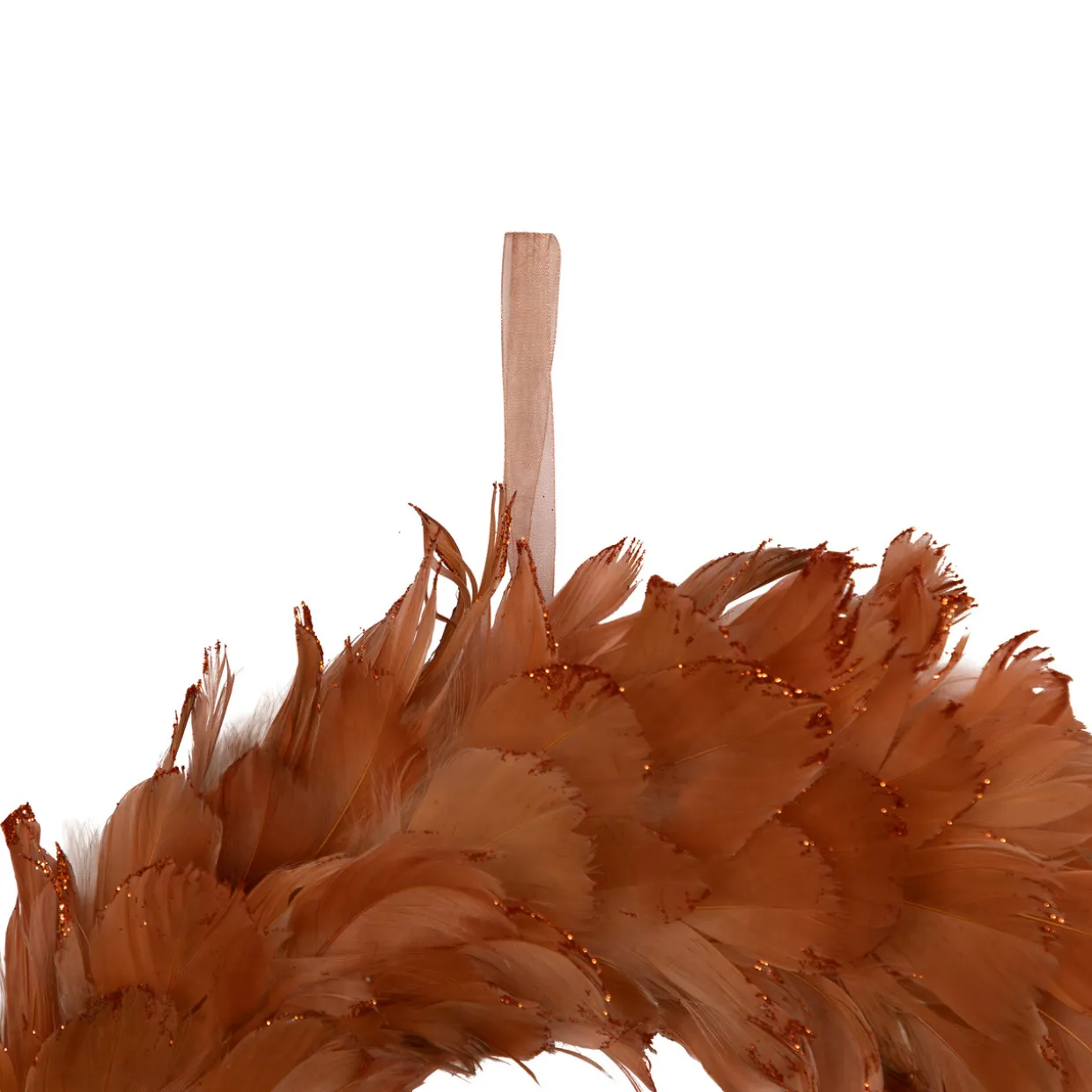 Two-Tone Feathers Christmas Wreath - 14.5" - Unlit - Rust Orange