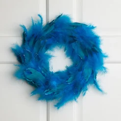 Two-Tone Feathers Glittered Christmas Wreath - 14.5" - Unlit - Turquoise