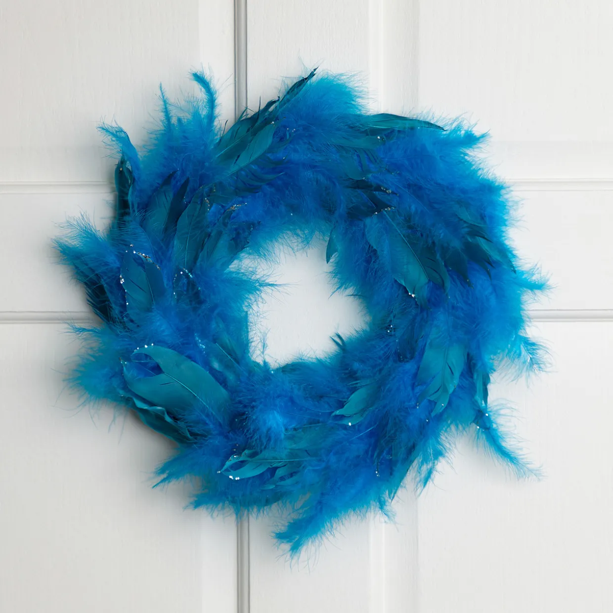 Two-Tone Feathers Glittered Christmas Wreath - 14.5" - Unlit - Turquoise