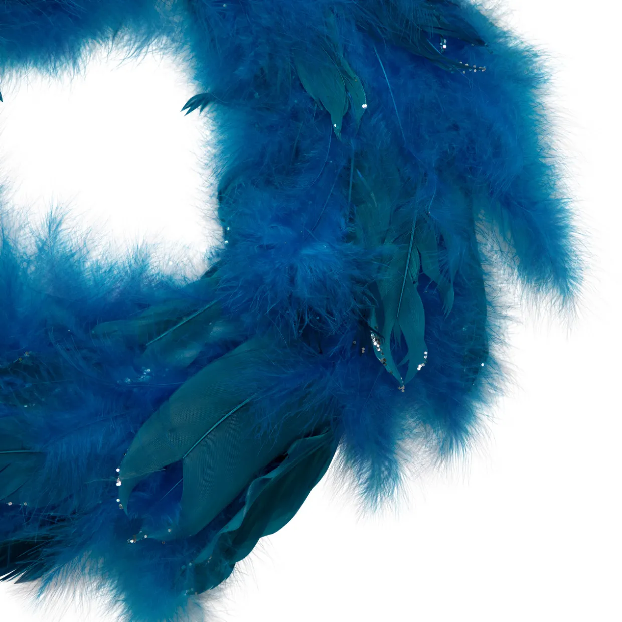 Two-Tone Feathers Glittered Christmas Wreath - 14.5" - Unlit - Turquoise