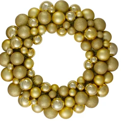 Vegas Gold 3-Finish Shatterproof Ball Christmas Wreath - 24-Inch, Unlit
