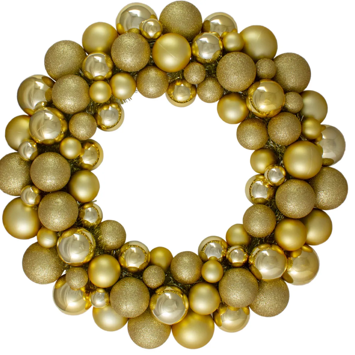 Vegas Gold 3-Finish Shatterproof Ball Christmas Wreath - 24-Inch, Unlit