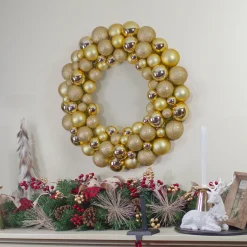 Vegas Gold 3-Finish Shatterproof Ball Christmas Wreath - 24-Inch, Unlit