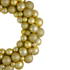 Vegas Gold 3-Finish Shatterproof Ball Christmas Wreath - 24-Inch, Unlit