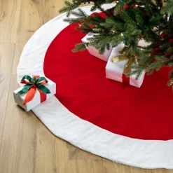 Velveteen Christmas Tree Skirt - 60" - Red and White